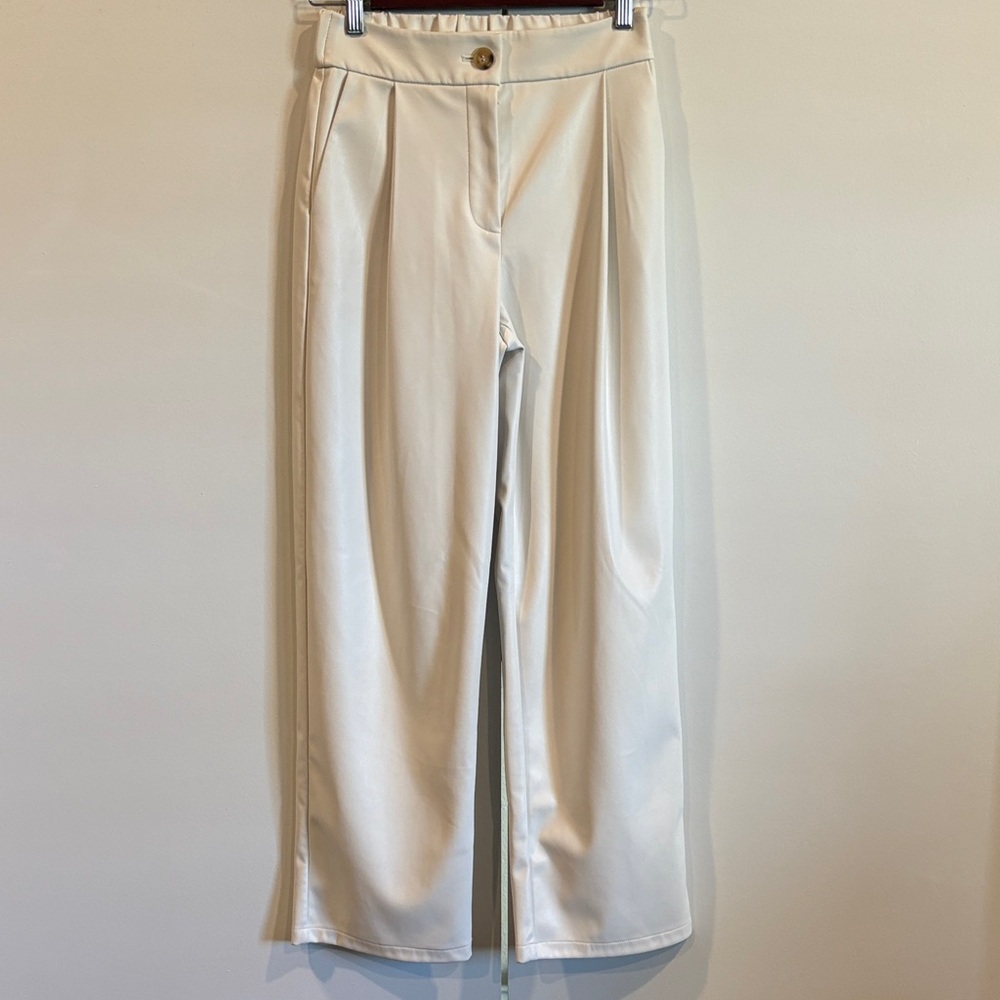 The Drop Off White Faux Leather Trouser Pants Size XS High Rise